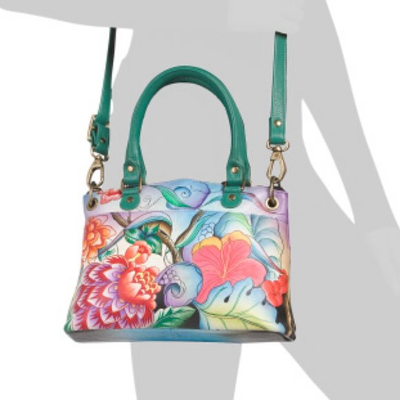 New ANNA BY ANUSCHKA Multicolor Hand Painted Leather Satchel 1296NT - Picture 3 of 5